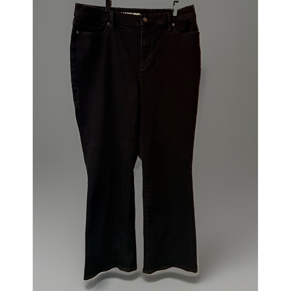 Lands' End Black Wide Leg Flare Denim Jeans Size 16 Stretch High Rise